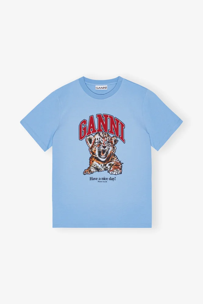 Ganni Blue Relaxed Jersey Tiger T-shirt