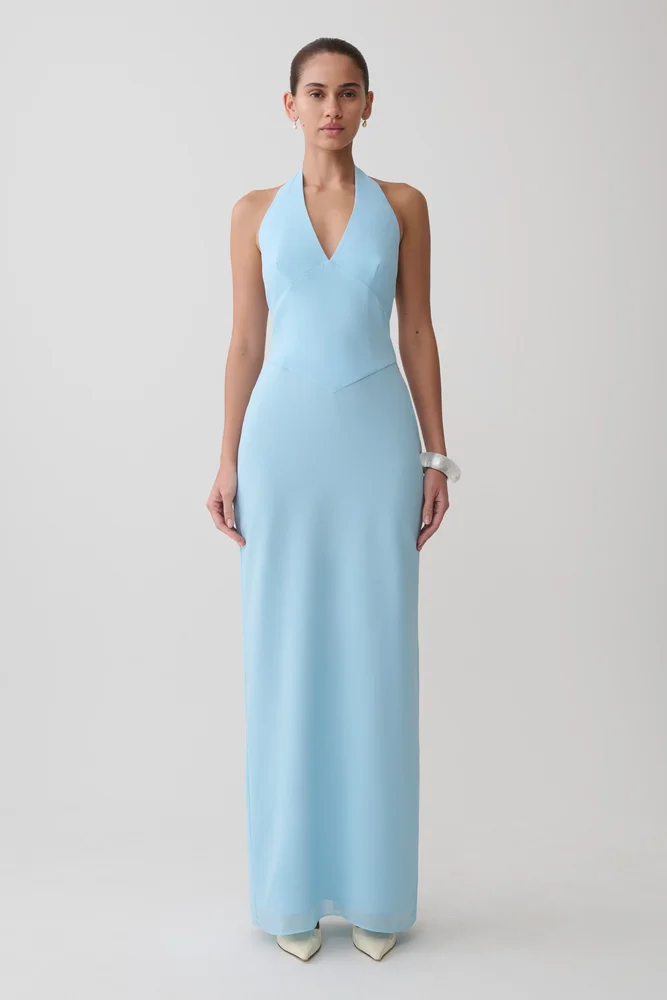 Valentina Chiffon Halter Maxi Dress - Pale Blue