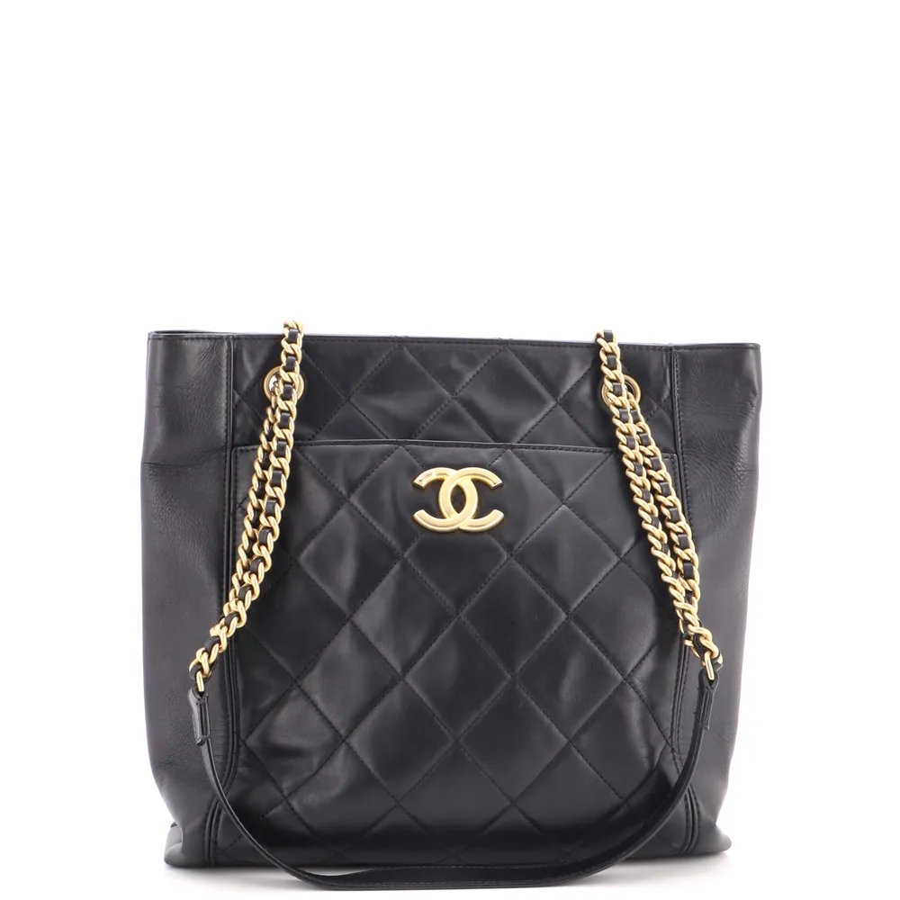 Pre-Owned CC Front Pocket Shopping Tote Quilted Calfskin Small