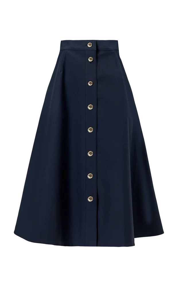 Button-Front Cotton Sateen Midi Skirt