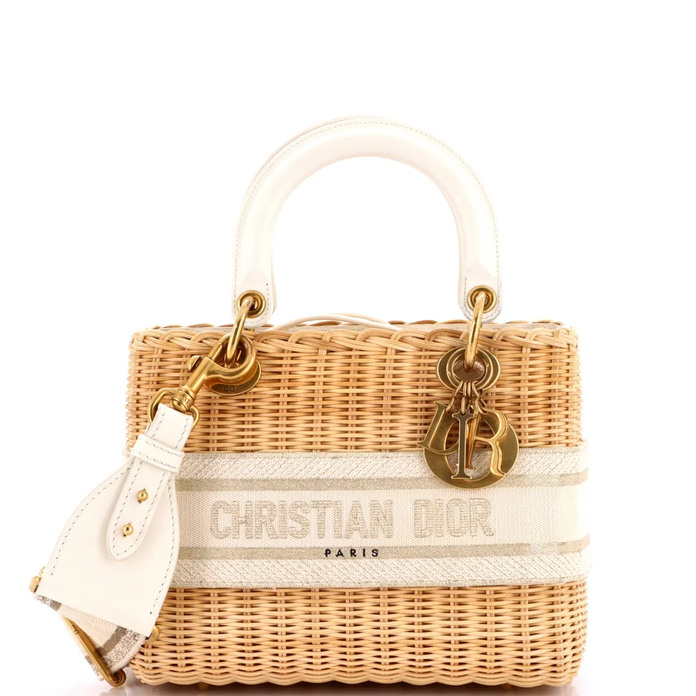 Pre-Owned Lady Dior Bag Wicker and Oblique Canvas Medium