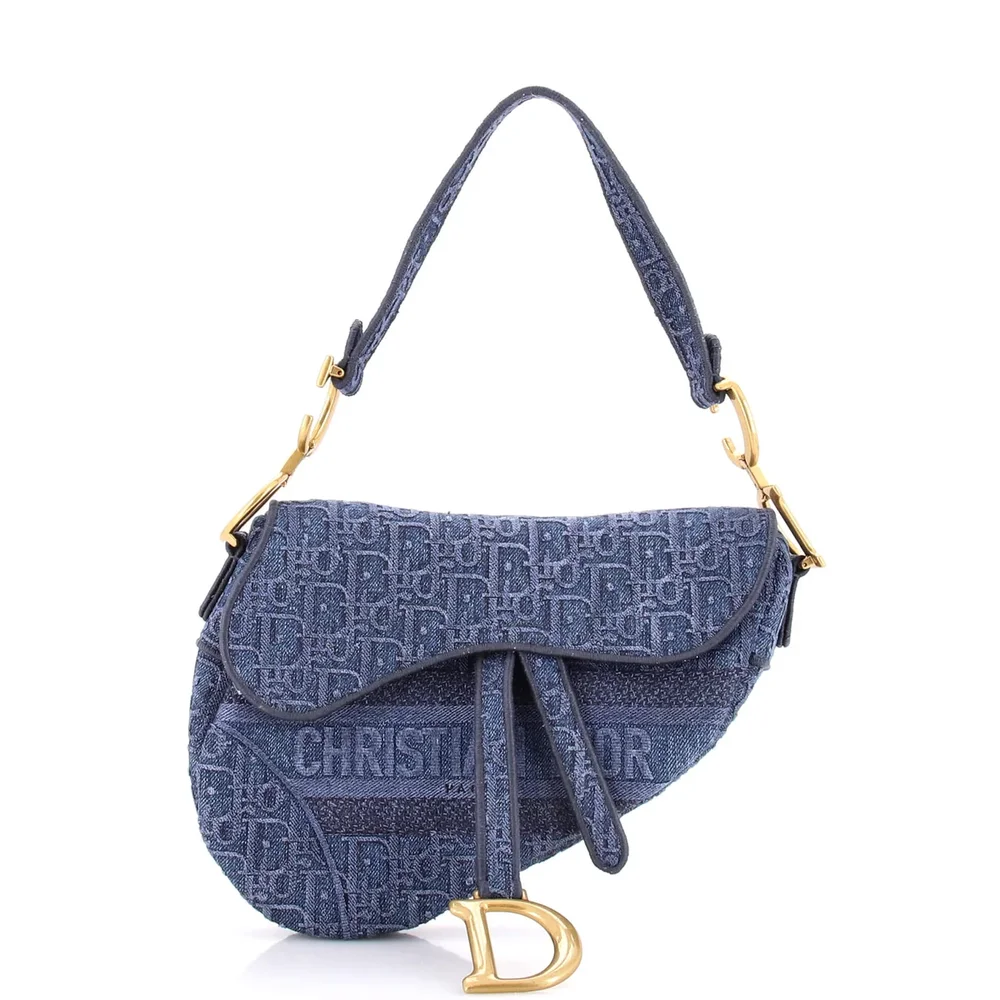 Dior Saddle Handbag Oblique Denim Medium, Blue