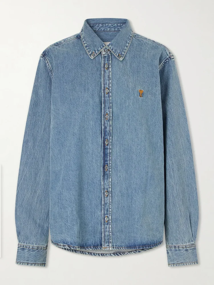 Logo-embroidered denim shirt