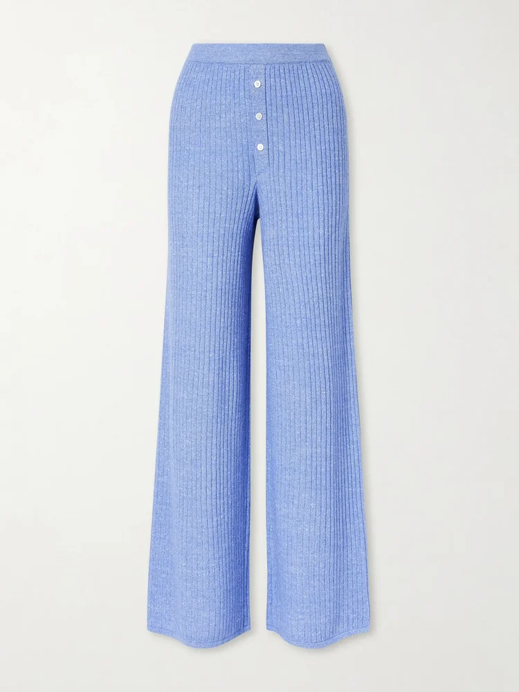 Everywear ribbed cashmere and linen-blend wide-leg pants