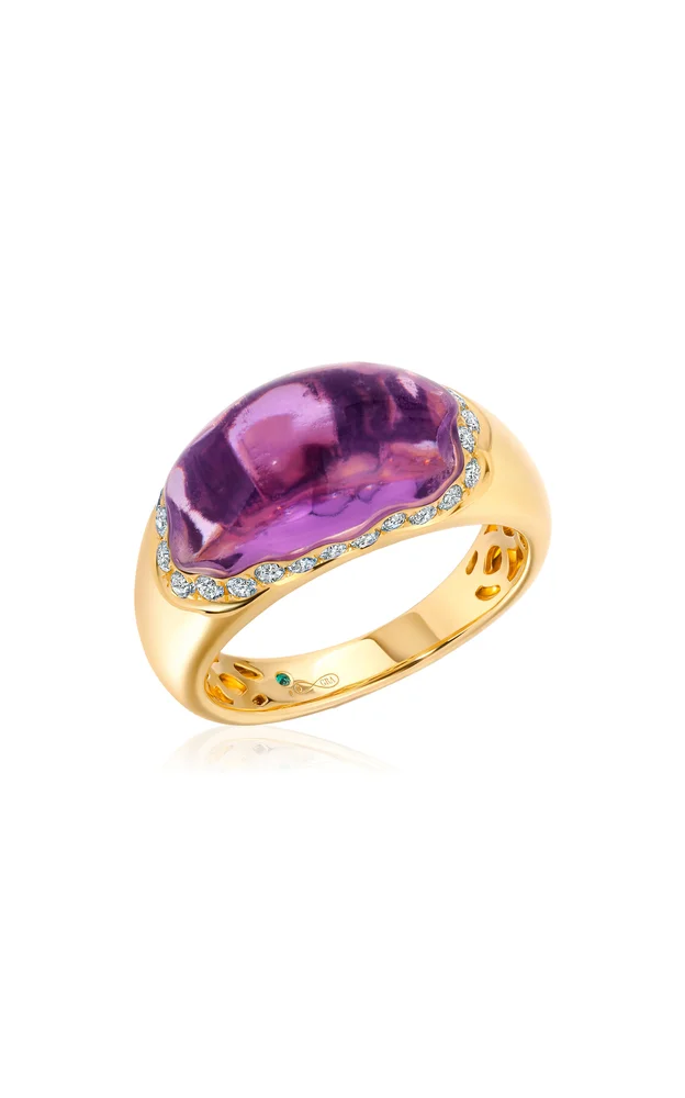 18K Yellow Gold Amethyst, Diamond Bahia Ring