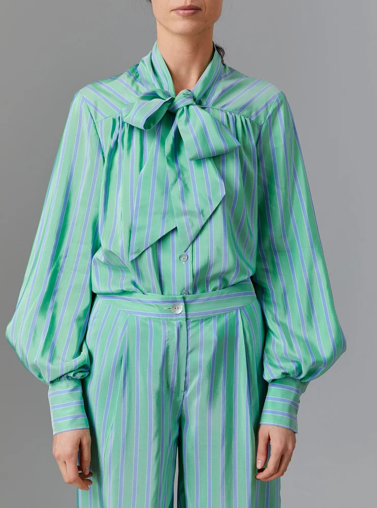 Alba Blouse, Silk Road Stripes, Green / Blue