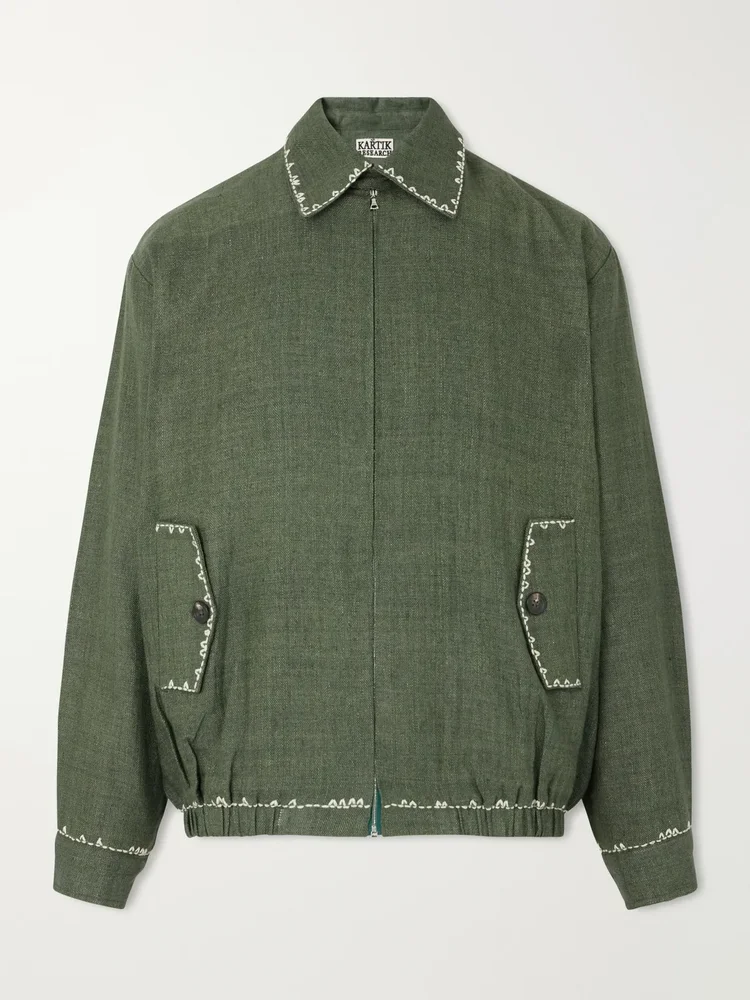 Embroidered Wool and Linen-Blend Canvas Blouson Jacket