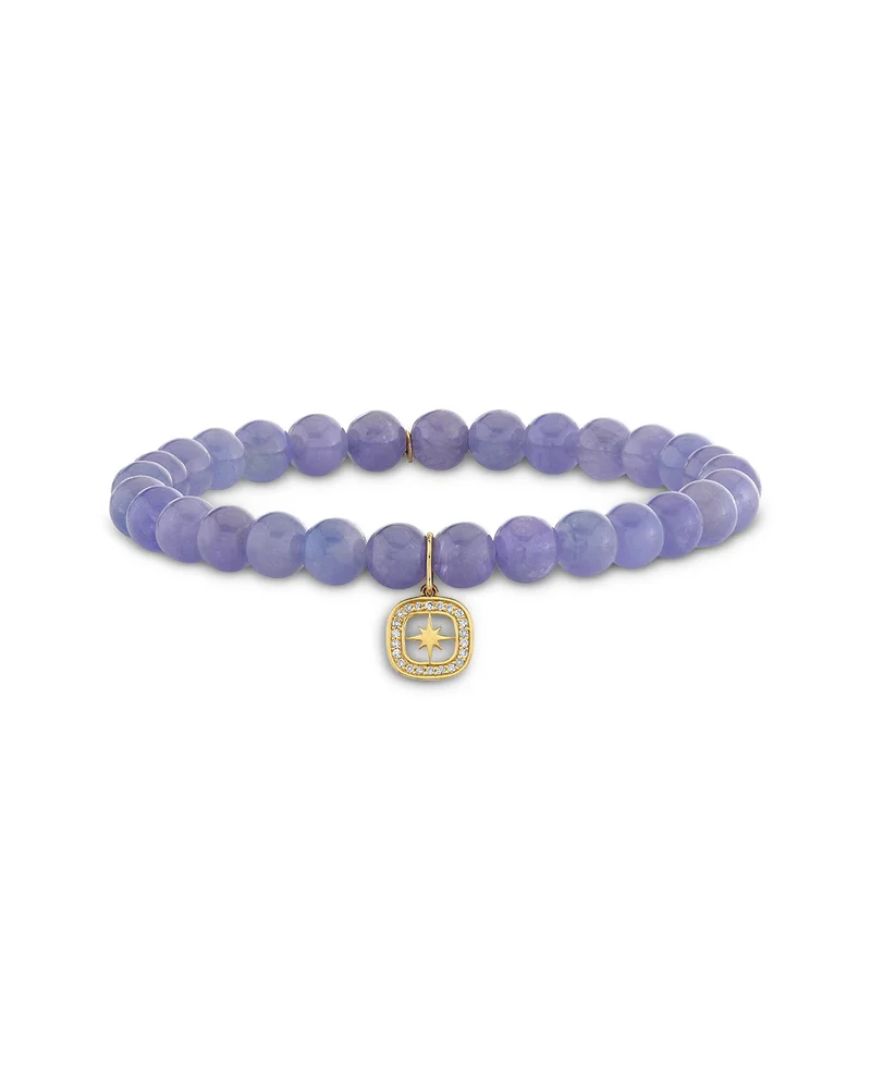 14K Yellow Gold Celestial Diamond Starburst & Amethyst Bead Charm Bracelet