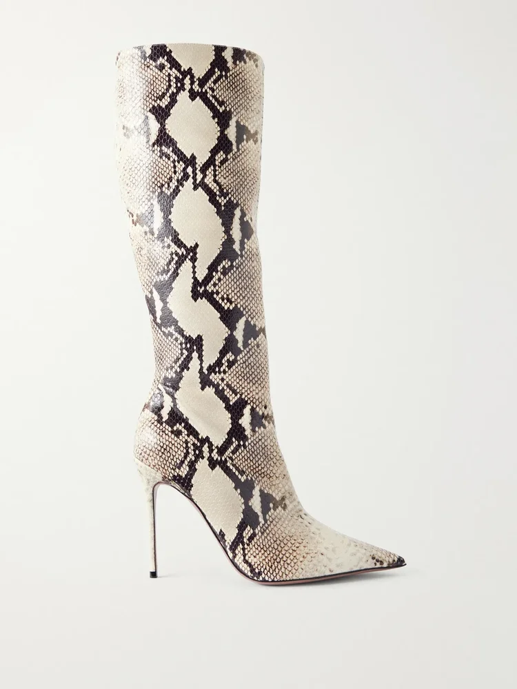 Vera 105 snake-effect leather knee boots