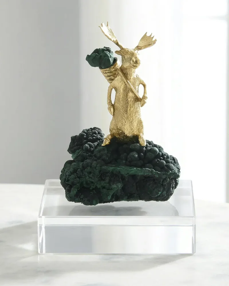 Brass Moose Sculpture on Crystal, Small