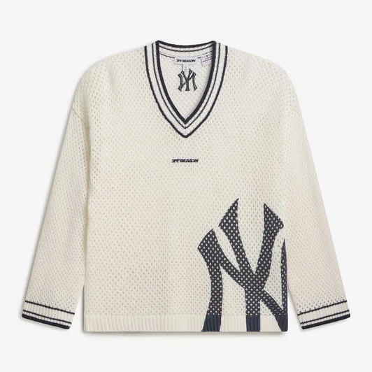 Women's White New York Yankees Oversized Open-Knit Sweatshirt