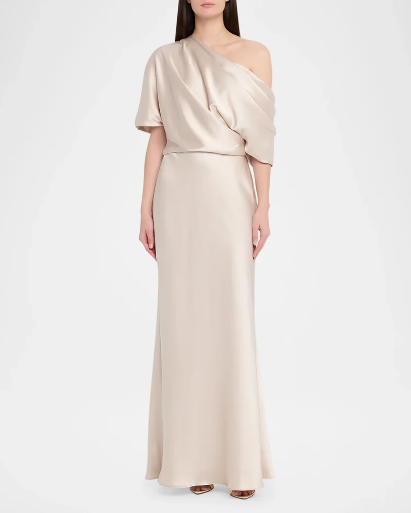 Draped Satin One-Shoulder Gown