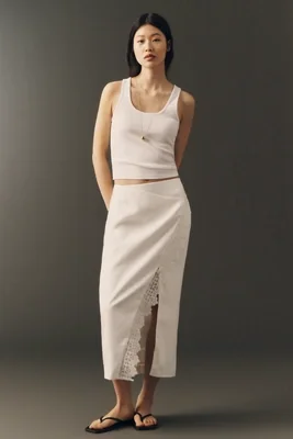 Shona Joy 100% Linen Tolie Lace Midi Skirt