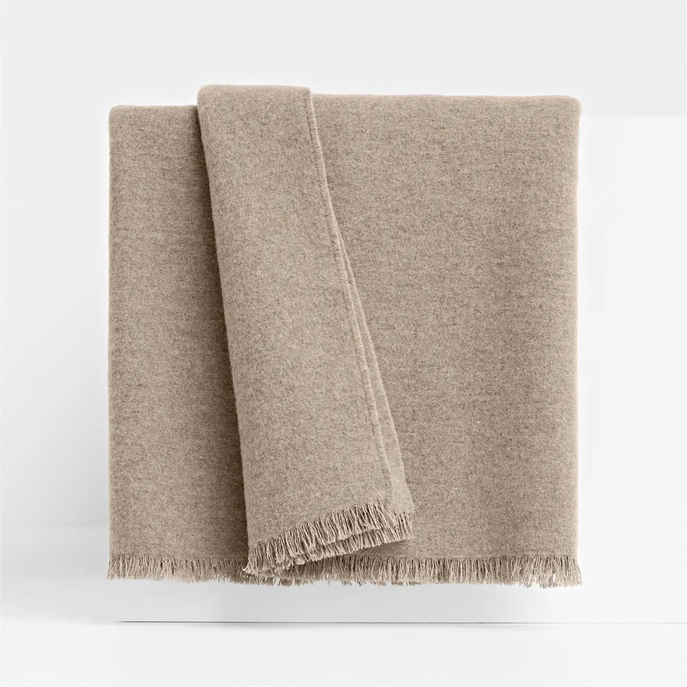 Italian 70"x55" Cashmere Blend Taupe Throw Blanket