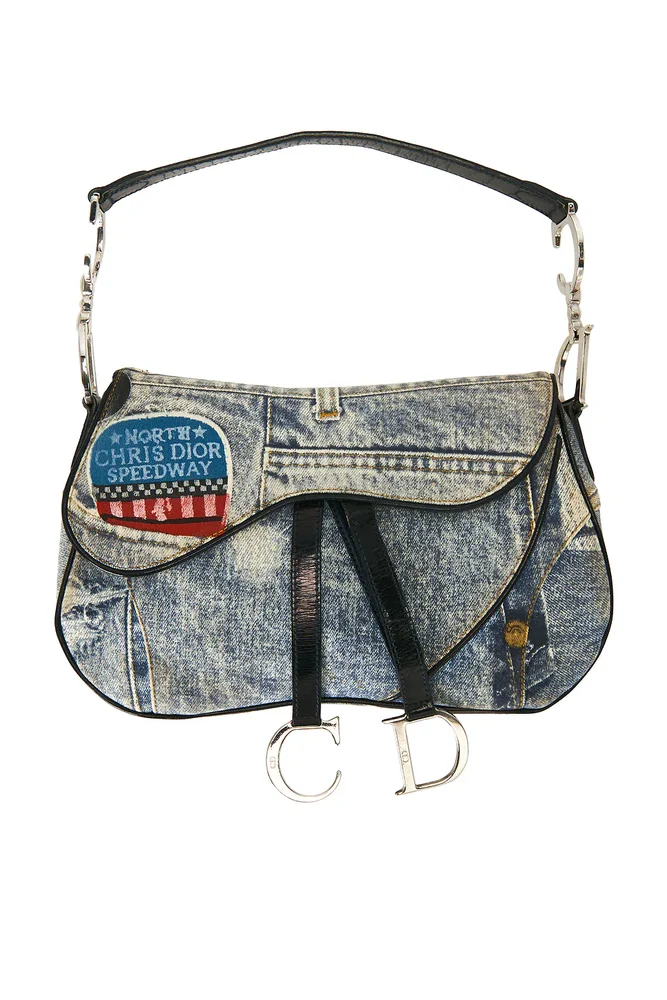 Dior Denim Speedway Double Saddle Bag, Blue