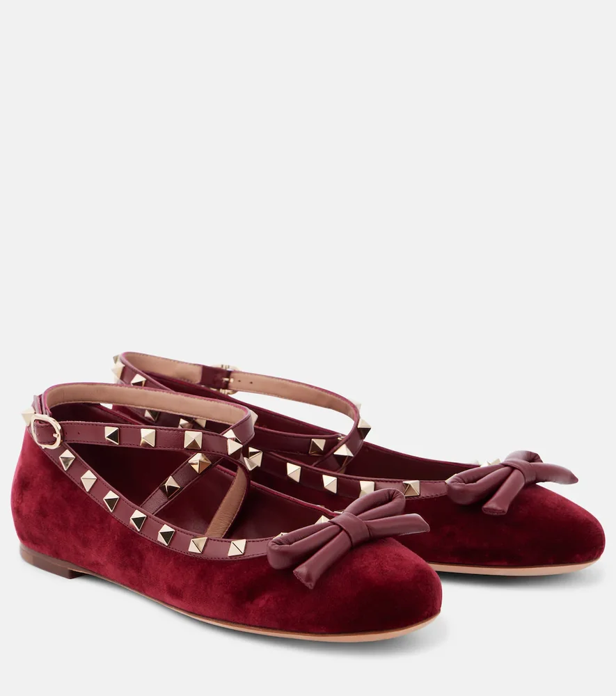 Rockstud velvet ballet flats