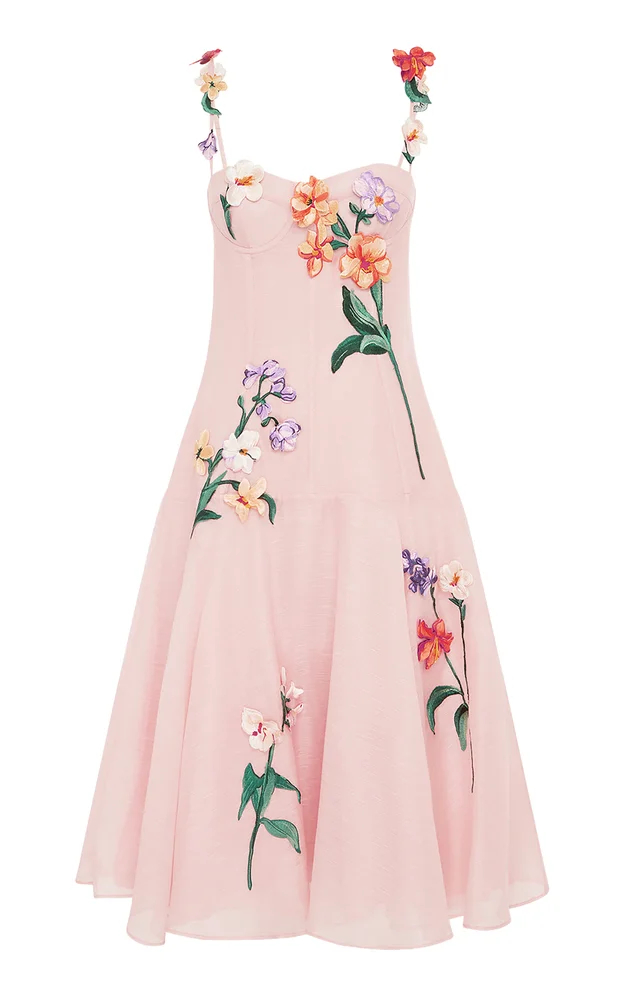 Marisol Embroidered Linen-SIlk Midi Dress