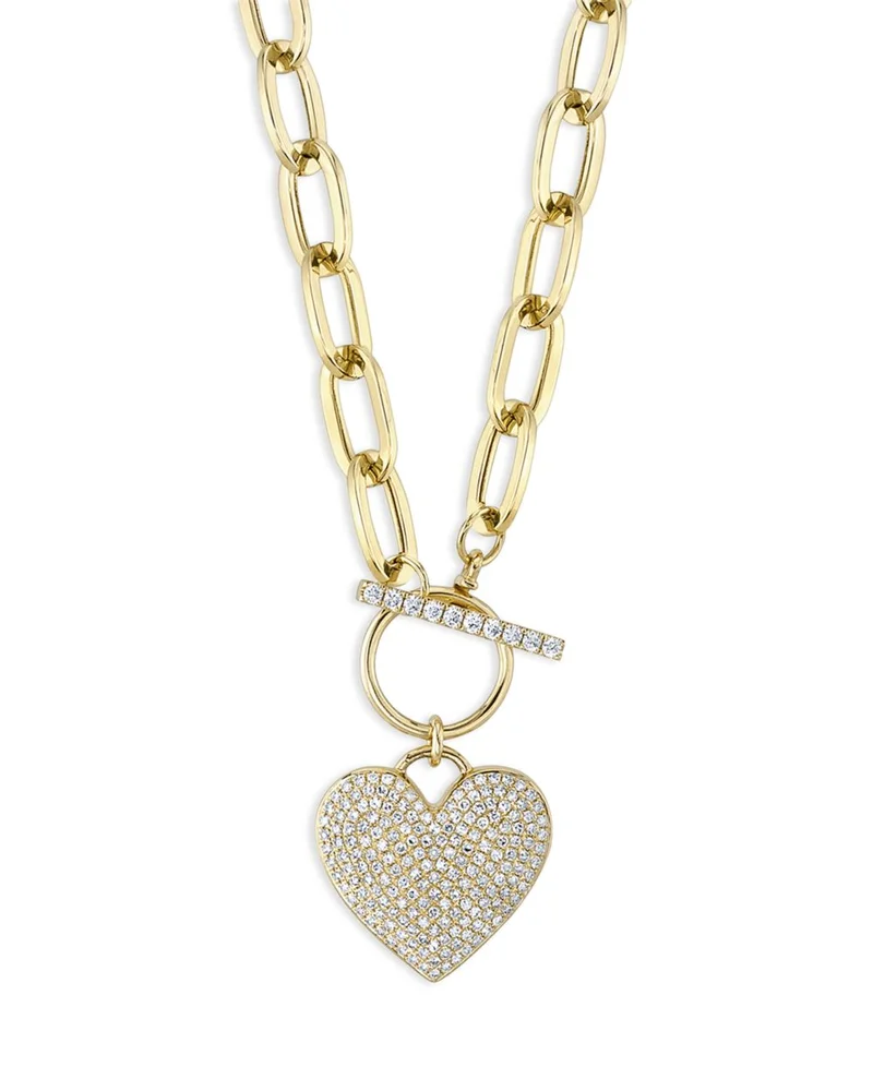 14K Yellow Gold Kate Diamond Paperclip Link Pavé Heart Necklace, 18 in.