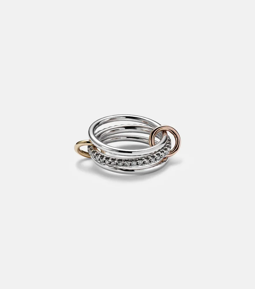 Tigris MX Gris sterling silver ring with diamonds and yellow and rose gold connectors