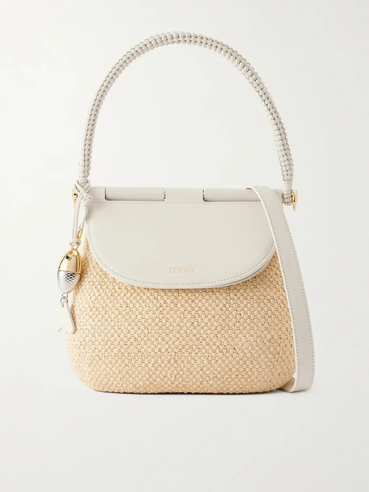 Paula Ibiza Pescador leather-trimmed raffia shoulder bag