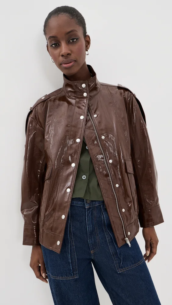 Faux Textured Leather Bomber Jacket