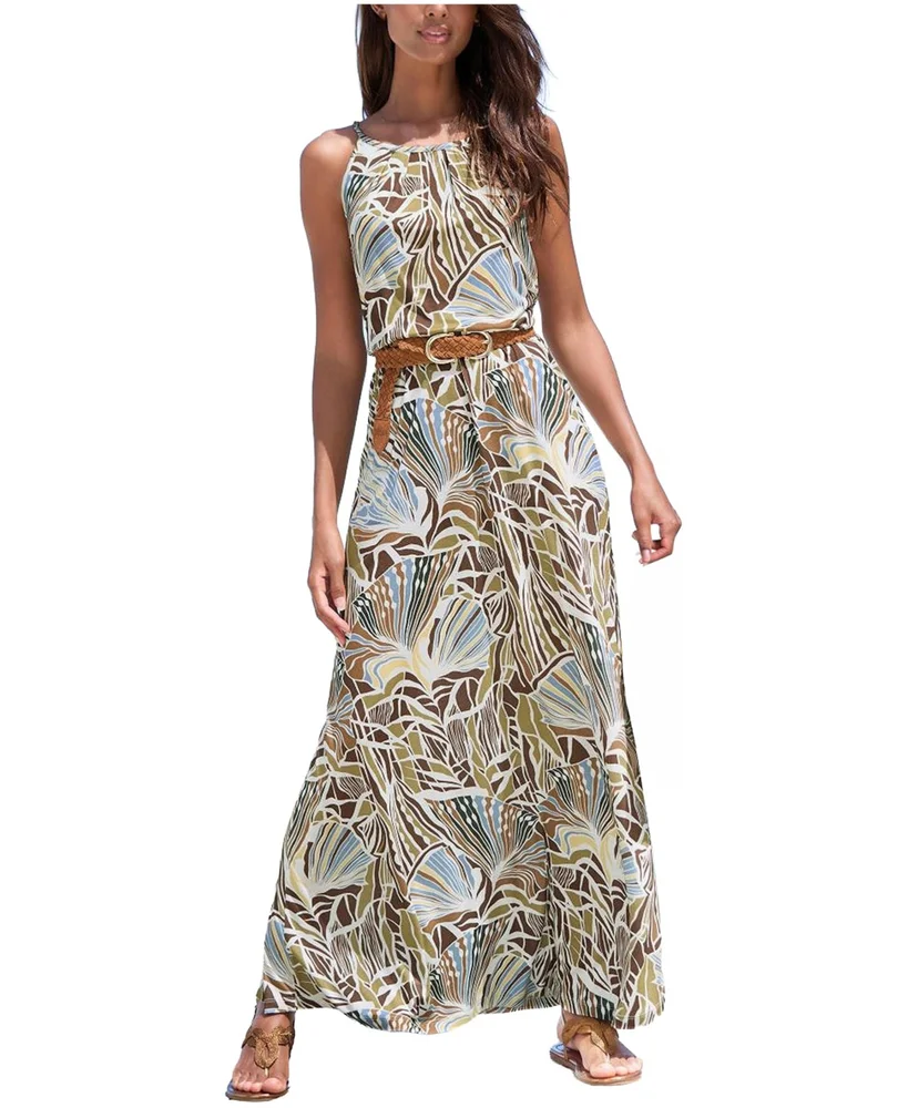 Viscose Printed A-Line Elastic-Waist Maxi Dress