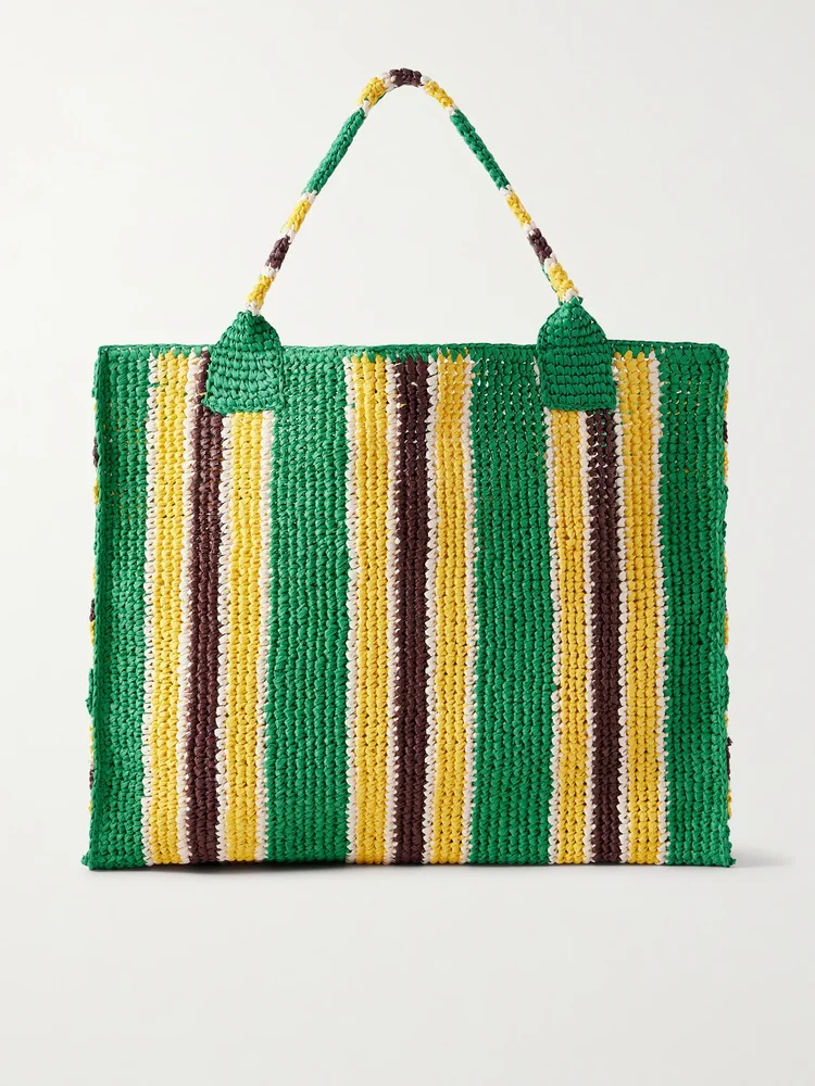 Sol striped woven raffia tote bag