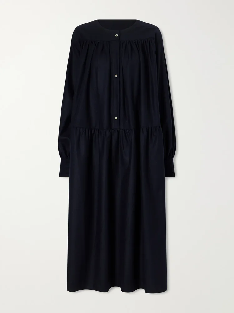Calla gathered wool-flannel midi dress