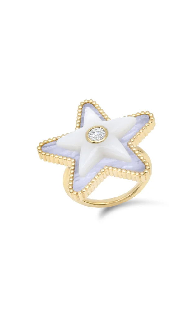 Mega Star Power Lace Agate, Mother of Pearl and Diamond Ring