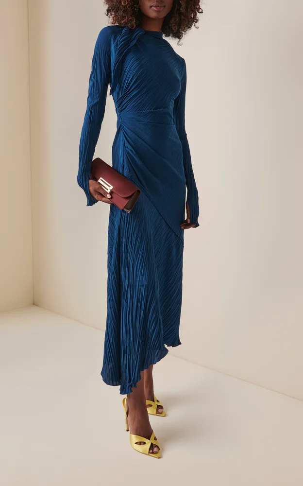 Plissé Georgette Midi Dress