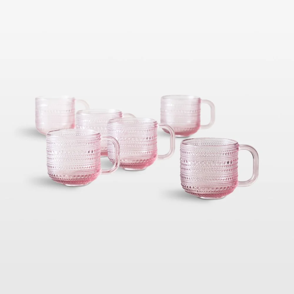 Alma 13.5-oz. Pink Glass Mugs, Set of 6