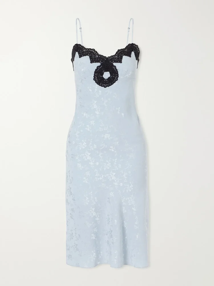 Pina lace-trimmed silk-crepe de chine midi dress