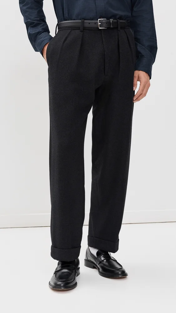 Flannel Blend Relaxed Suffield Pleated Pants 32" (Dark Grey)