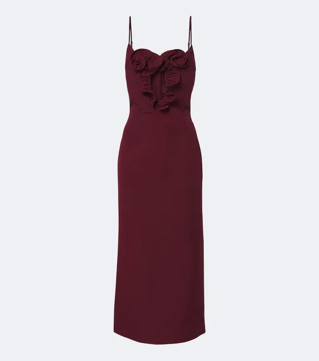 Floral-appliqué cotton and silk midi dress