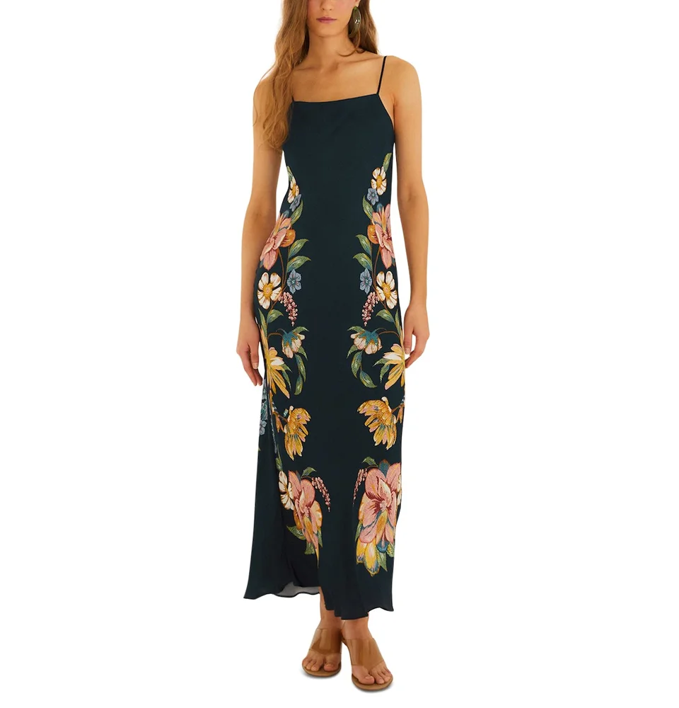 Green Birds Smocked Maxi Dress