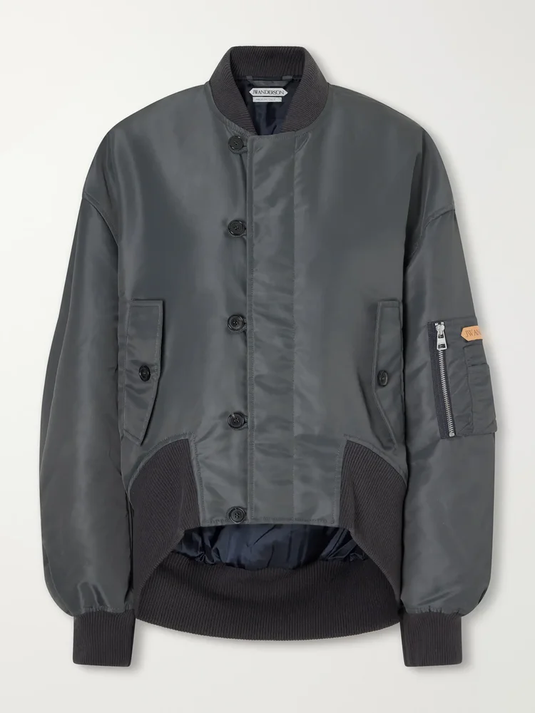Oversized Tipped Hem satin bomber jacket