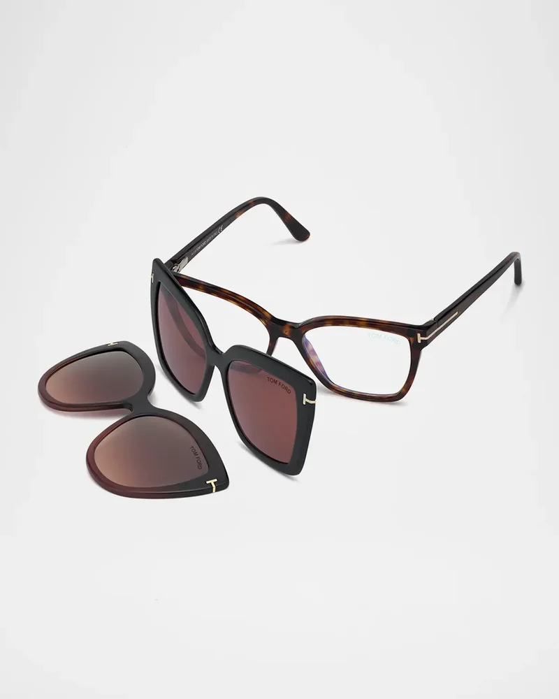Square Blue-Block Optical Frames w/ Two Magnetic Sunglasses Clips