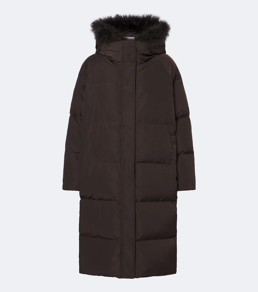 Shearling-trimmed down coat