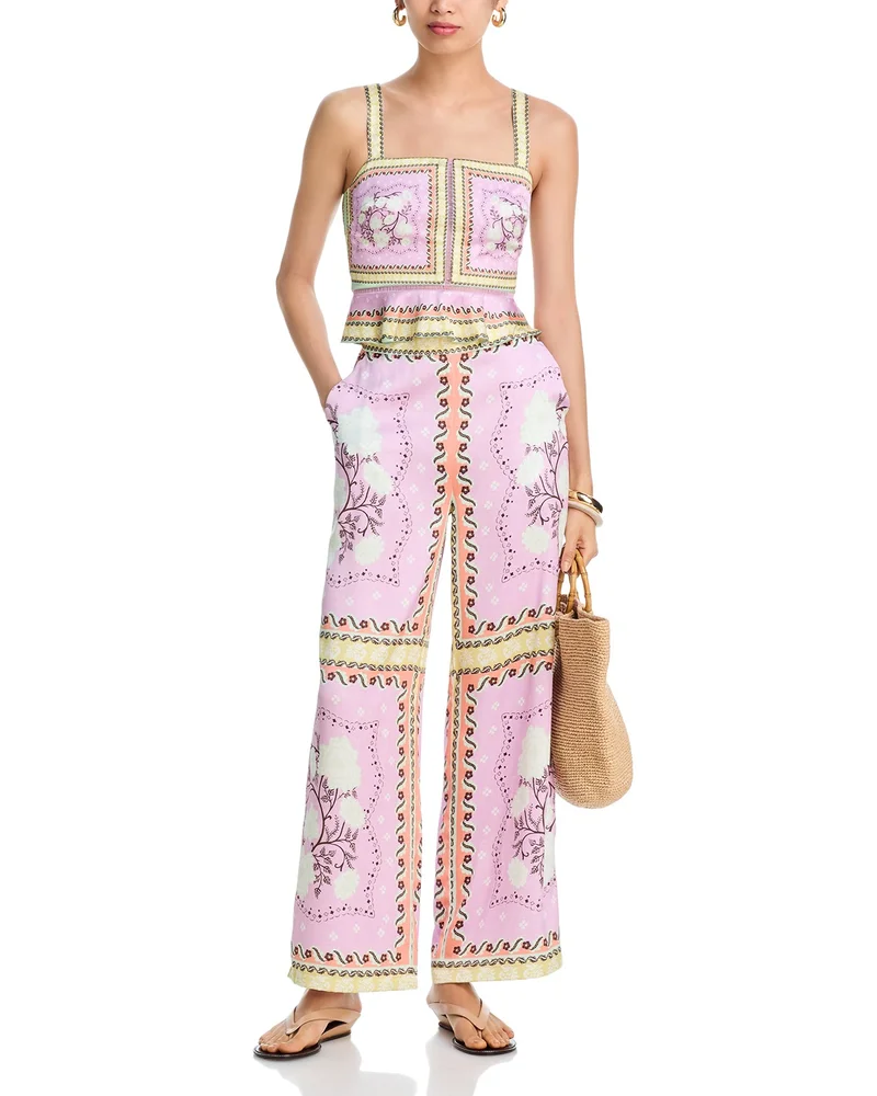 Scarf Print Peplum Top & Scarf Print Wide Leg Pants - Exclusive