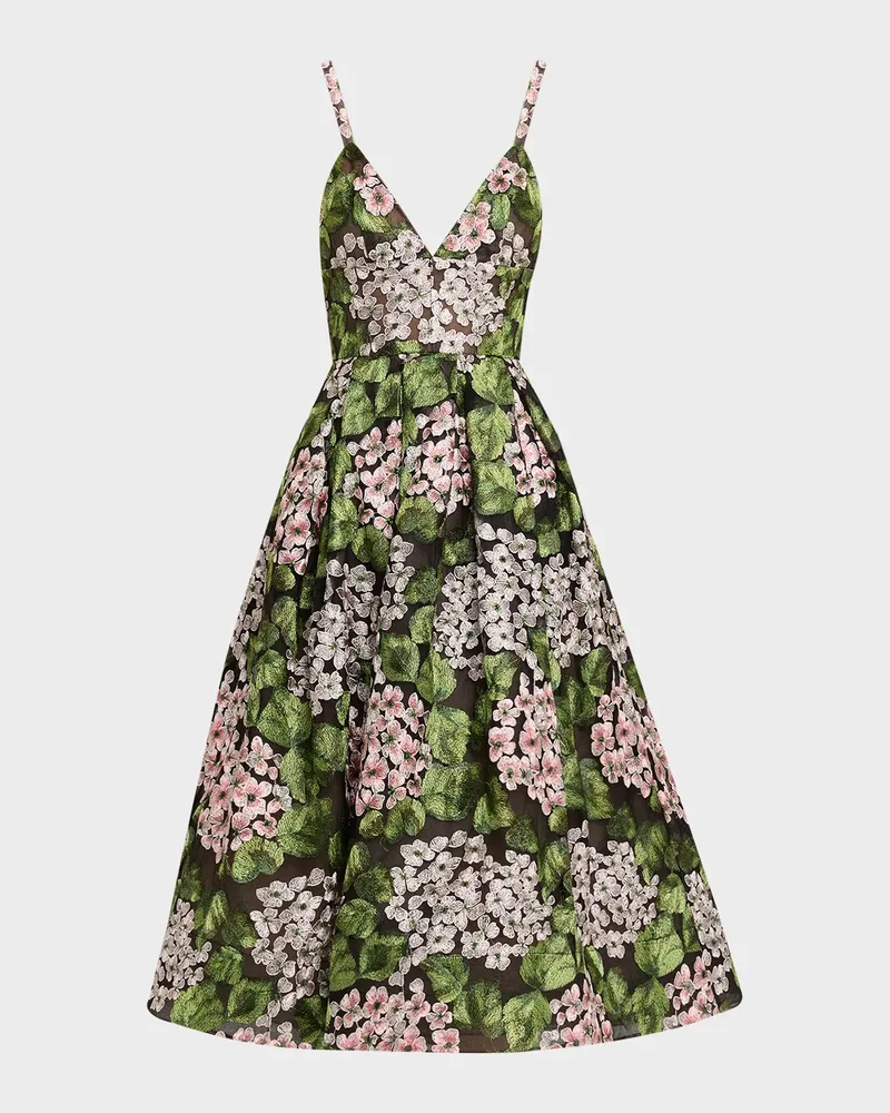 Eden Pleated Floral-Embroidered Midi Dress