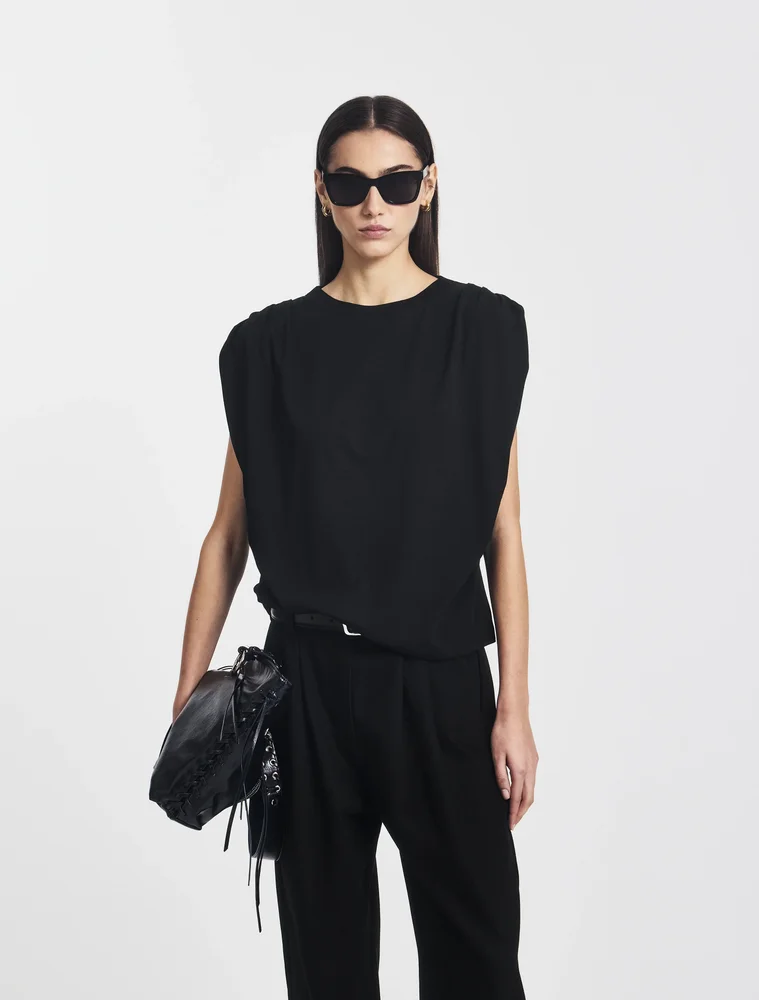 Kaia Pleated Tank Top in Black