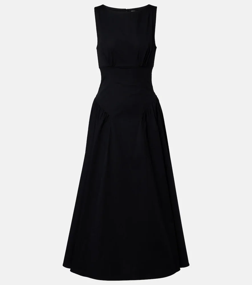 Gwen Cotton Midi Dress in Black