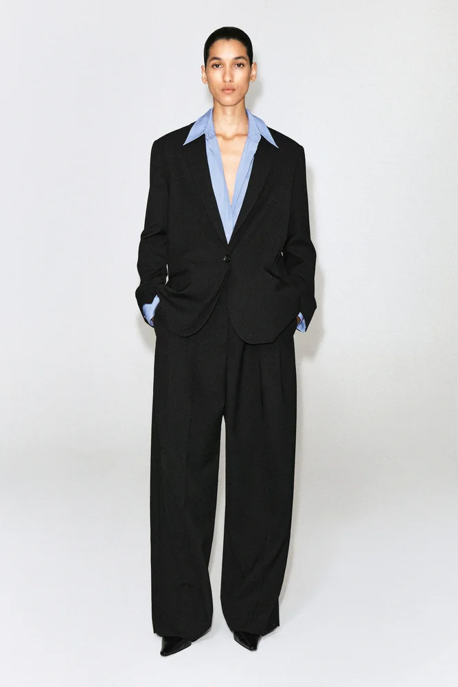 RELAXED TWILL WIDE-LEG PANTS - BLACK