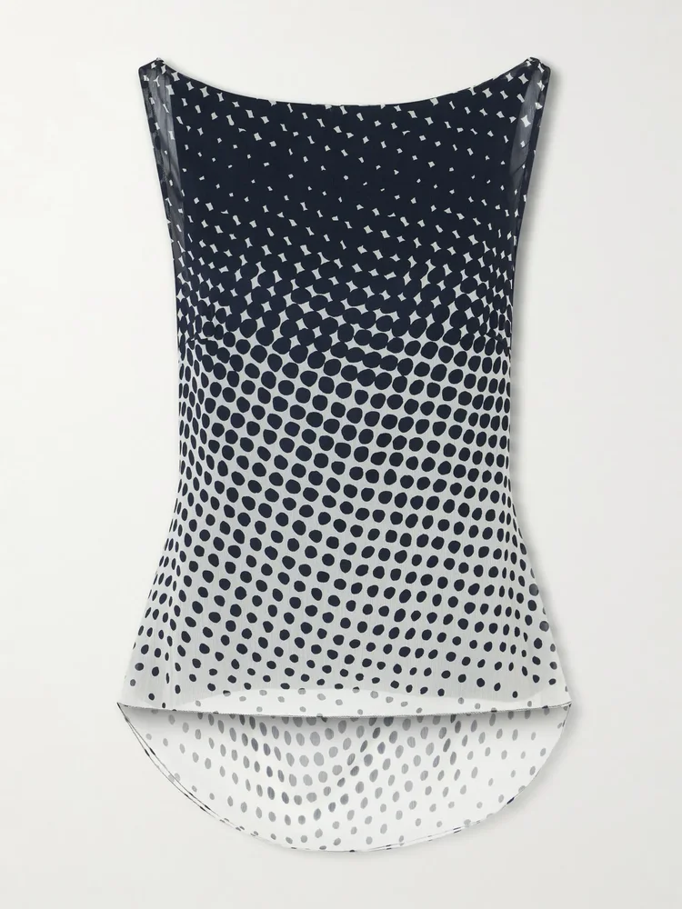 Halftone Wiggle Dot printed crinkled-chiffon top