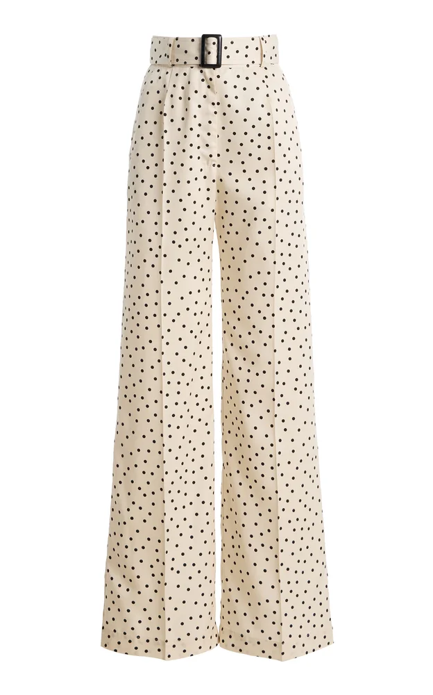 Belted Polka-Dot Wide-Leg Pants