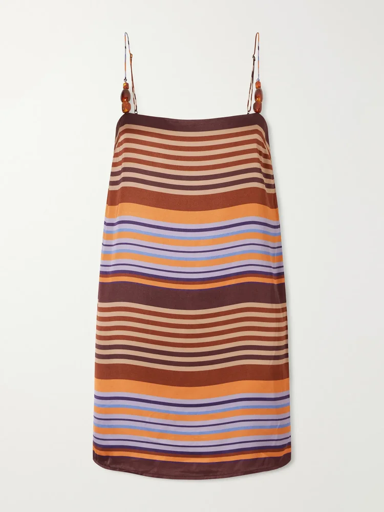 Estrella embellished striped crepe mini dress