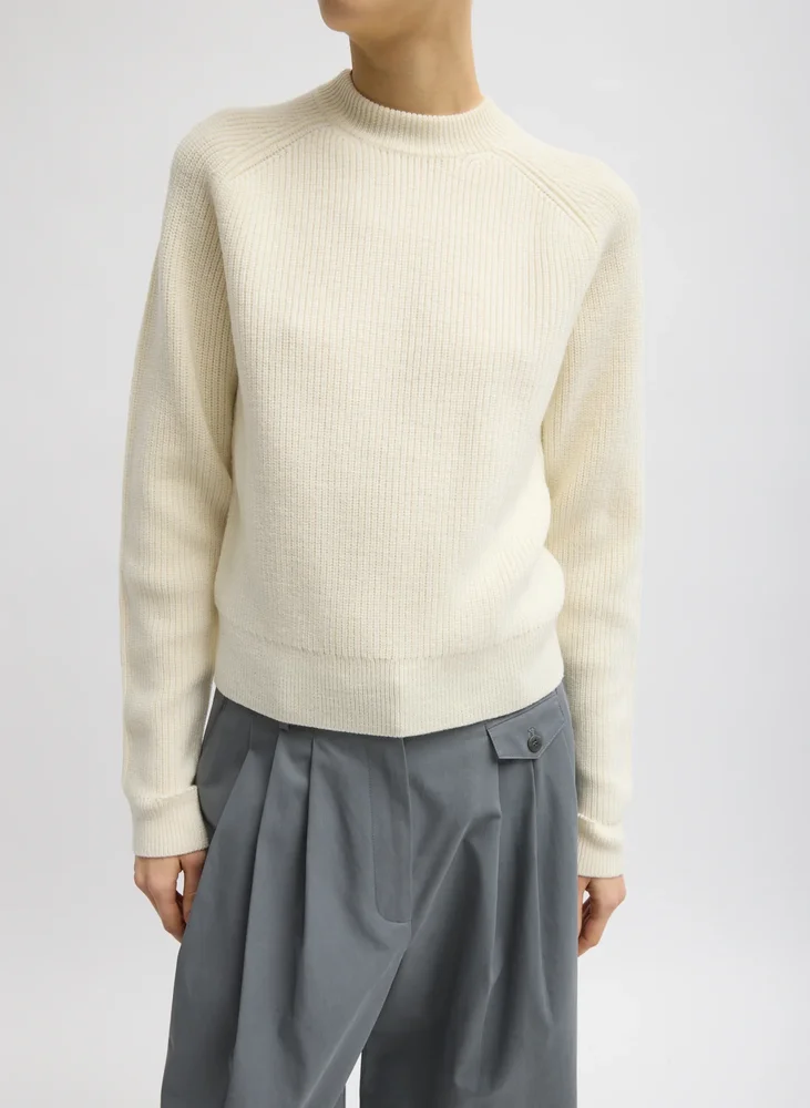 Cardigan Stitch Wool Shrunken Crewneck Pullover