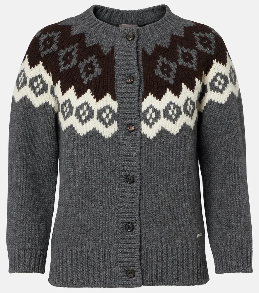 Intarsia wool and cashmere cardigan