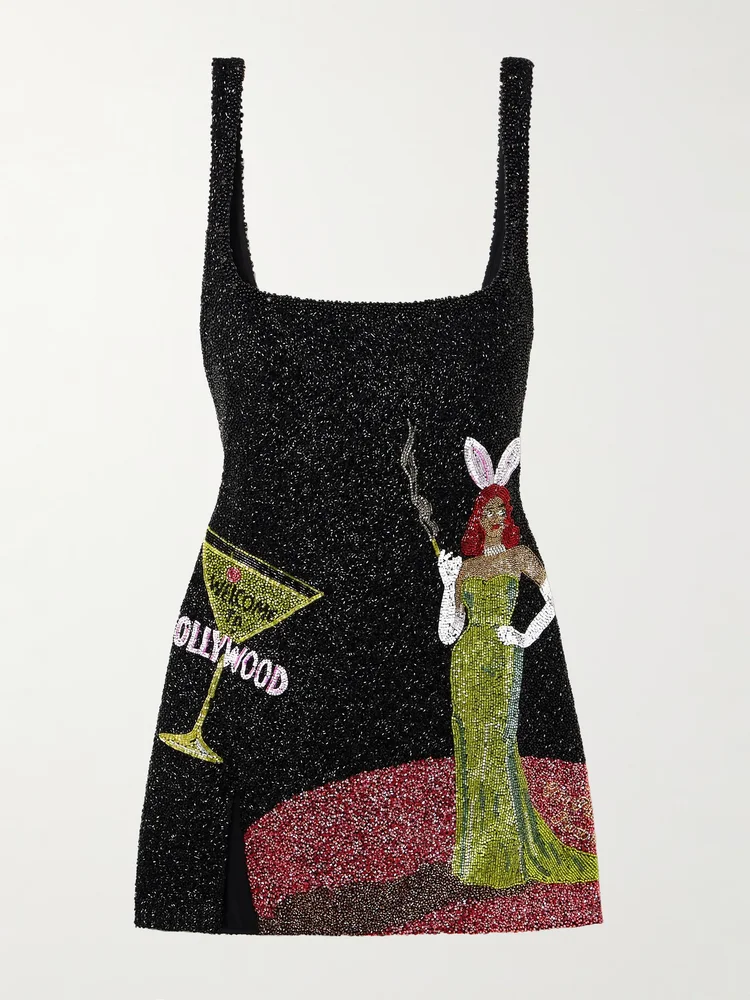 Bunny embellished stretch-mesh mini dress