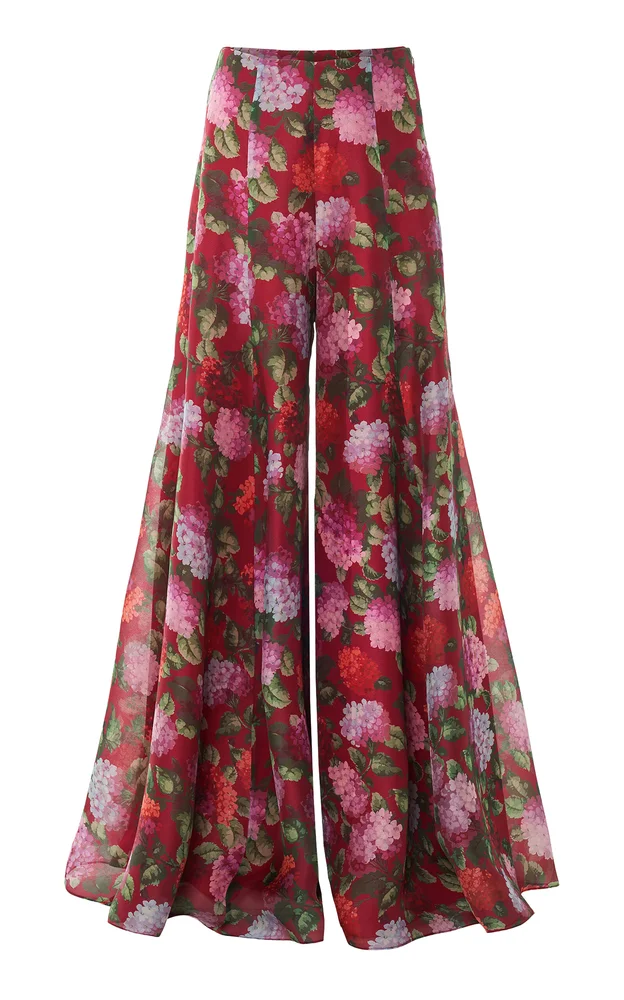 High-Rise Hydrangea-Printed Crepe Wide-Leg Pants